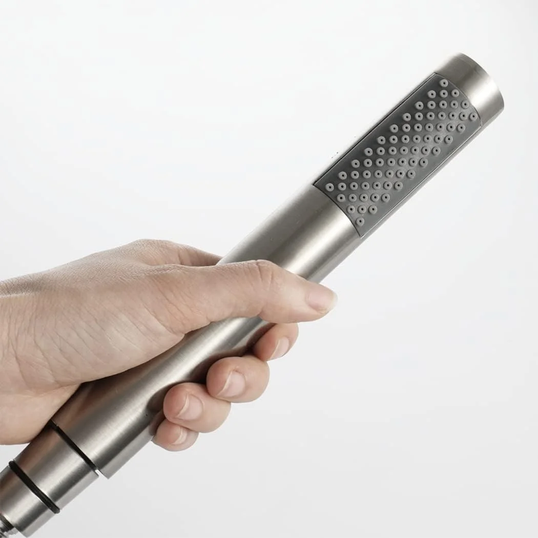 سردوش دستی GaRcan، سردوش برنجی جامد با فشار بالا، سردوش دستی با جریان قوی، سر گرد با نگهدارنده دوش و شلنگ استیل 1.5 متری، ست سردوش دستی، مدل 4