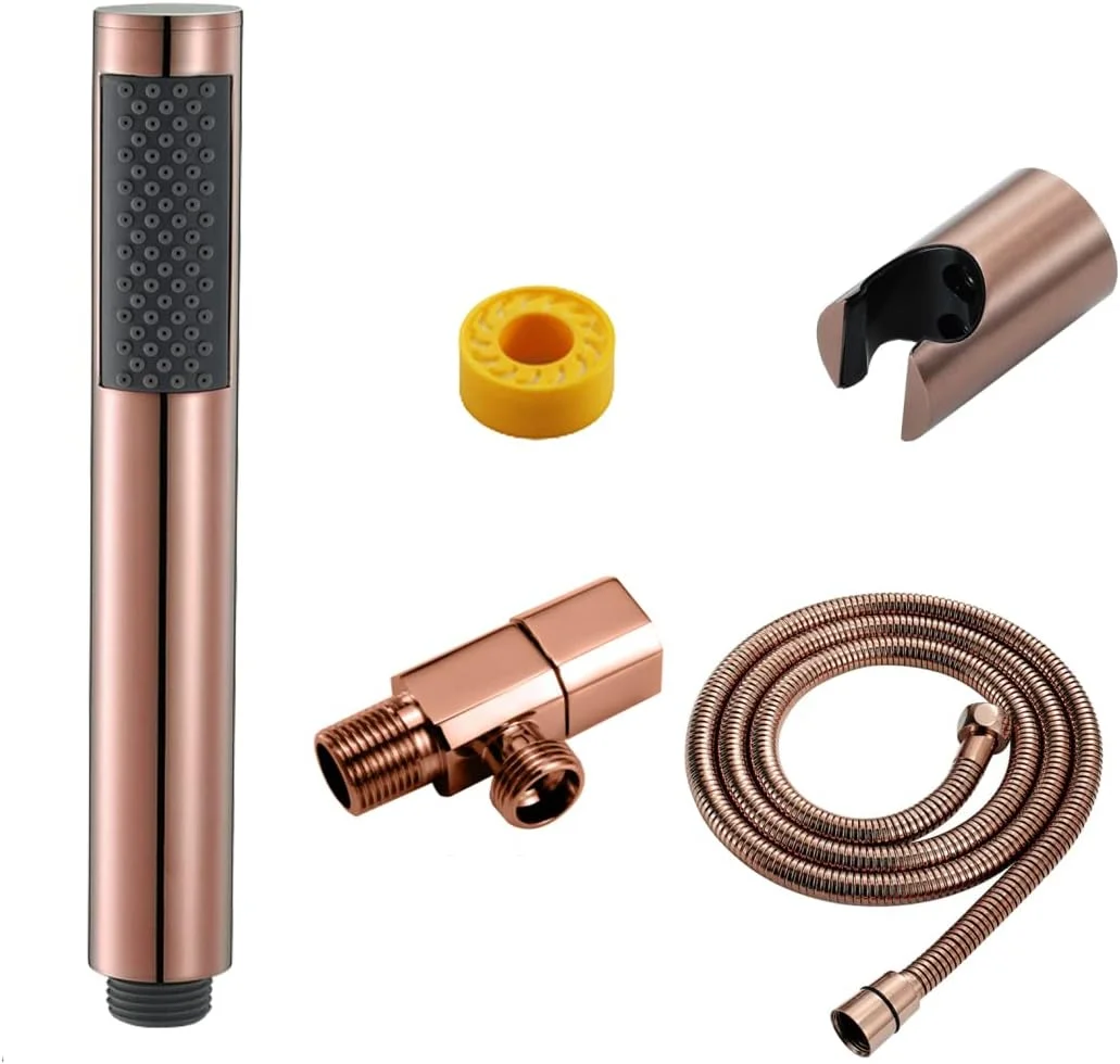 دوش دستی GaRcan، دوش دستی برنجی جامد با فشار بالا، دوش دستی با جریان بالا، سر گرد به همراه نگهدارنده دوش و شلنگ استیل 1.5 متری، ست دوش دستی، مدل 4