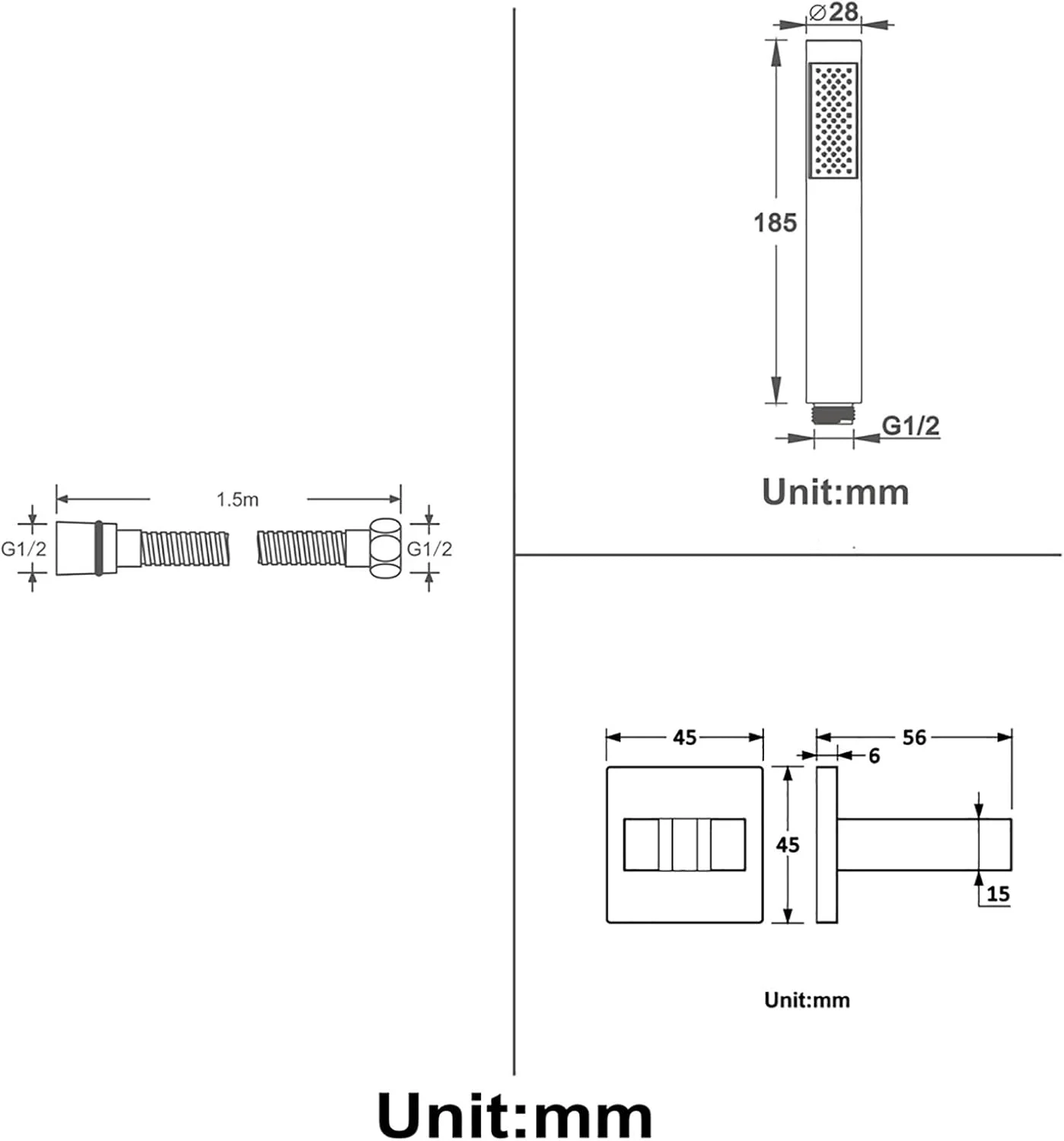مجموعه سر دوش دستی GaRcan با شلنگ، سر دوش برنجی گرد صرفه جویی در آب با نگهدارنده برنجی، تیتانیوم