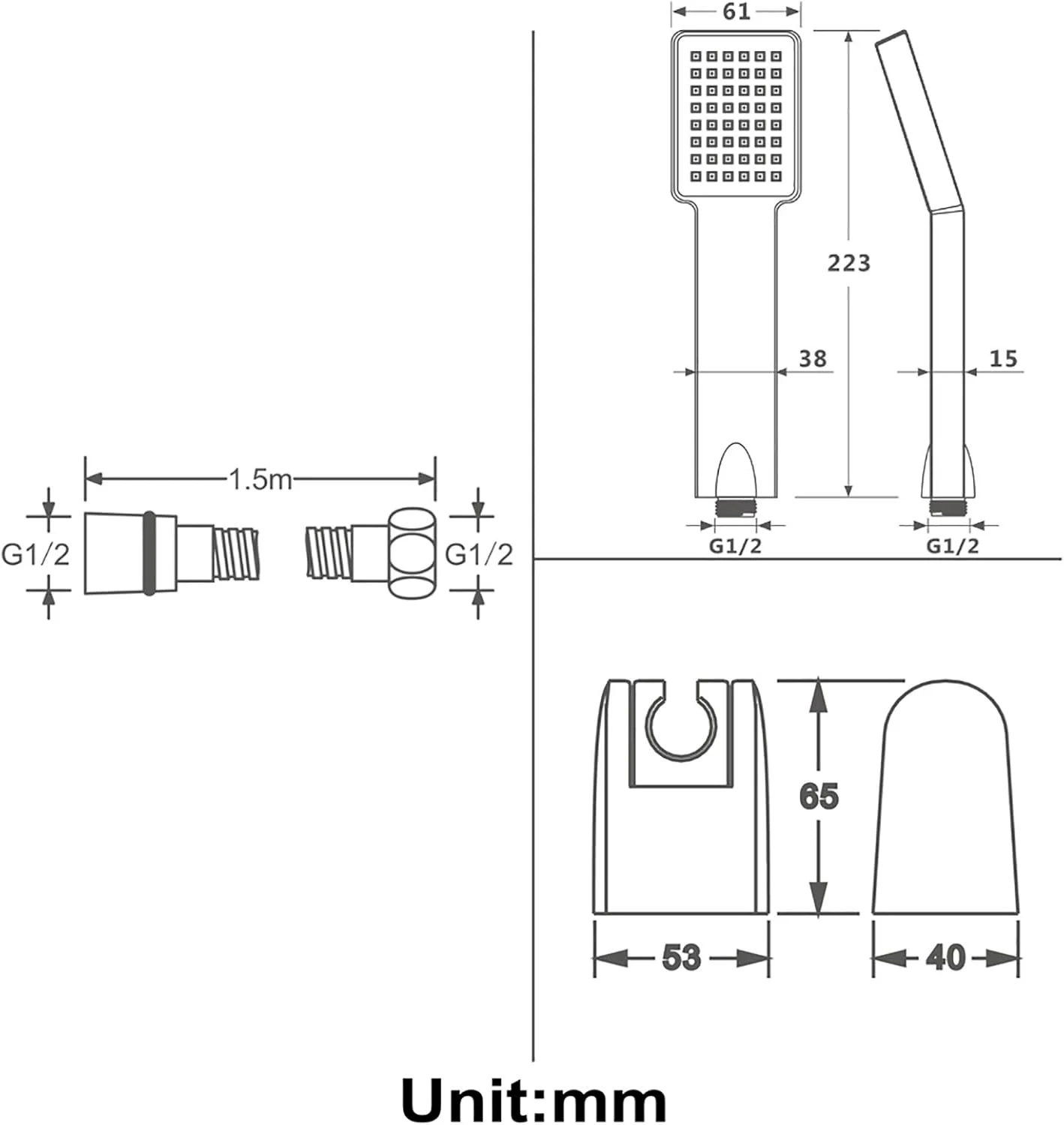 مجموعه سر دوش دستی GaRcan، سر دوش مربعی ABS صرفه جویی در آب با شلنگ دوش استیل ضد زنگ 1.5 متری و نگهدارنده ABS، رزگلد
