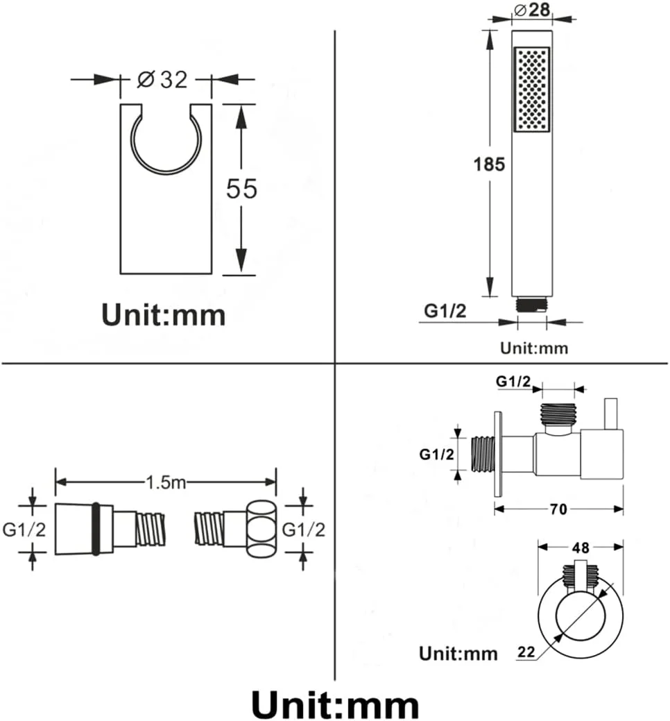 دوش دستی GaRcan، دوش دستی برنجی جامد با فشار بالا، دوش دستی با جریان بالا، سر گرد با نگهدارنده دوش و شلنگ استیل 1.5 متری، مجموعه دوش دستی، مدل 4