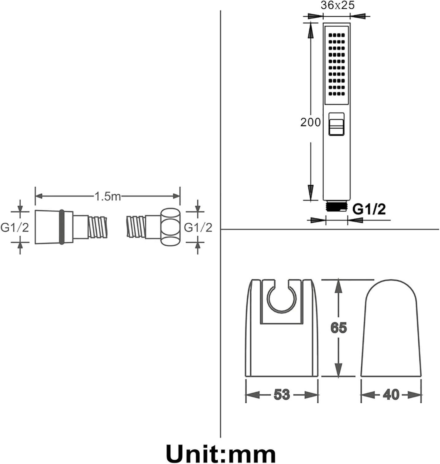 مجموعه سردوش دستی GaRcan، سردوش مربعی ABS با قابلیت صرفه جویی در آب، سردوش دستی با دو عملکرد، به همراه شلنگ و نگهدارنده، مشکی