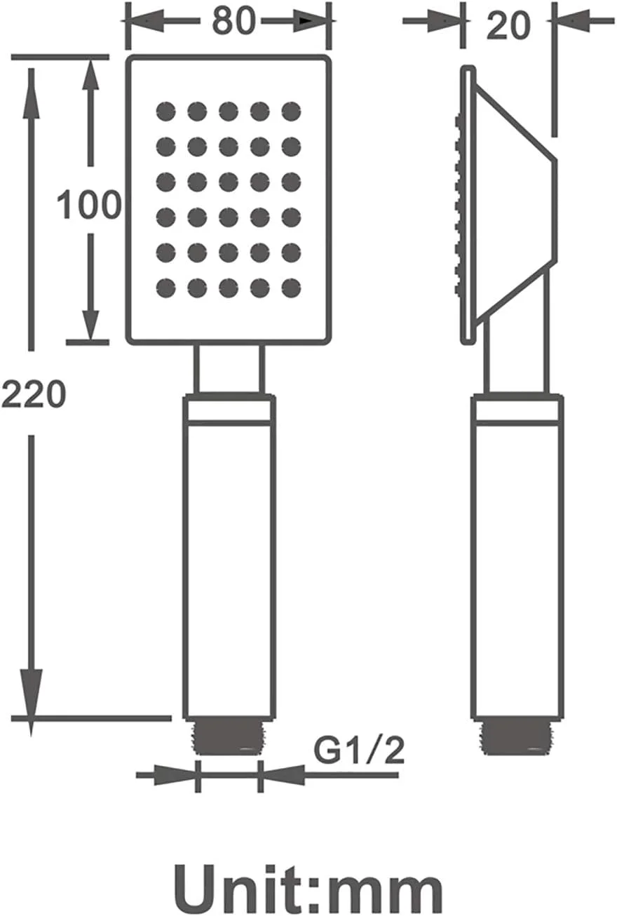 سردوش دستی گارکان، سردوش مربعی استیل ضد زنگ، سردوش دستی صرفه جویی در آب، سردوش دستی تک حالته با خروجی آب سیلیکونی، مشکی