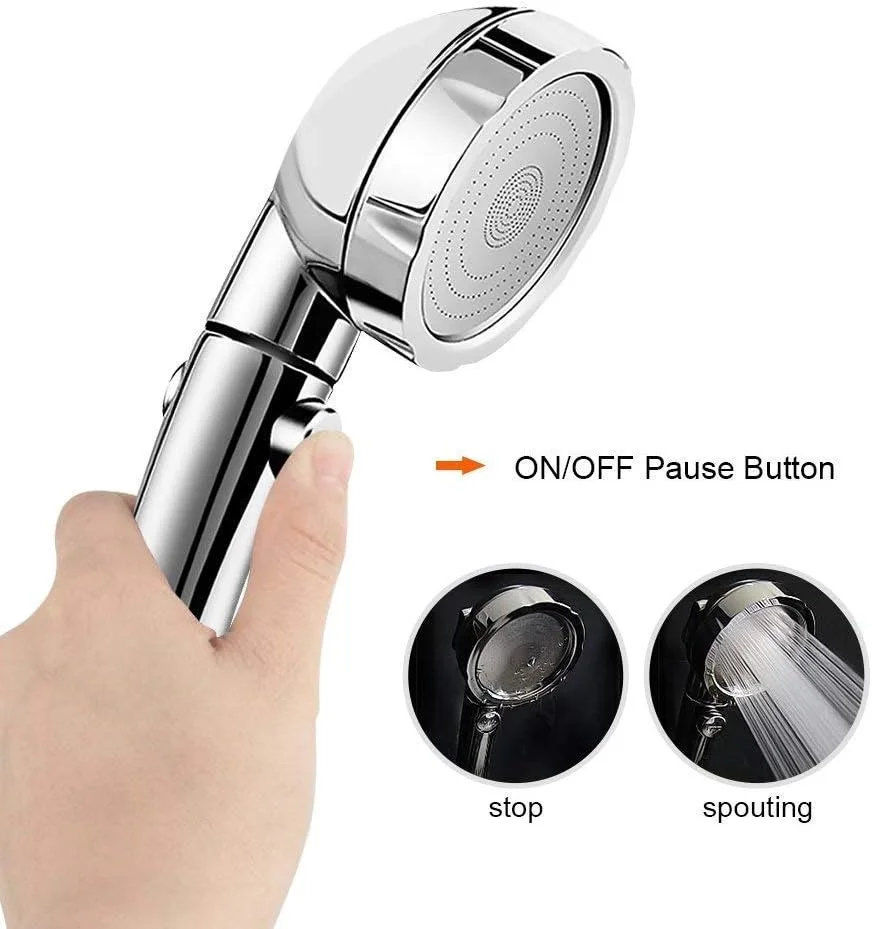 دوش دستی، سردوش دستی کروم فشار قوی با 3 حالت پاشش، دارای دکمه توقف، صرفه جویی در آب، قابل تنظیم و جداشدنی