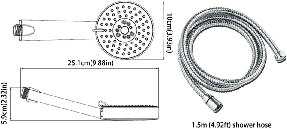سردوش حمام GRFIT، سردوش حمام فشاری، مجموعه سردوش دستی خانگی با سه عملکرد، 9.88 اینچ، سردوش های حمام، سردوش دستی (سایز: B)