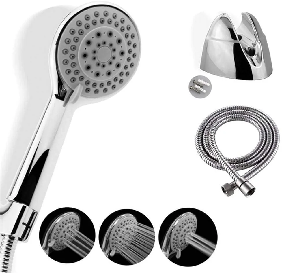 دوش دستی Guomipai، سر دوش با 3 حالت صرفه جویی در آب ABS کروم، مجموعه سر دوش دستی تحت فشار، شلنگ استیل و پایه نگهدارنده