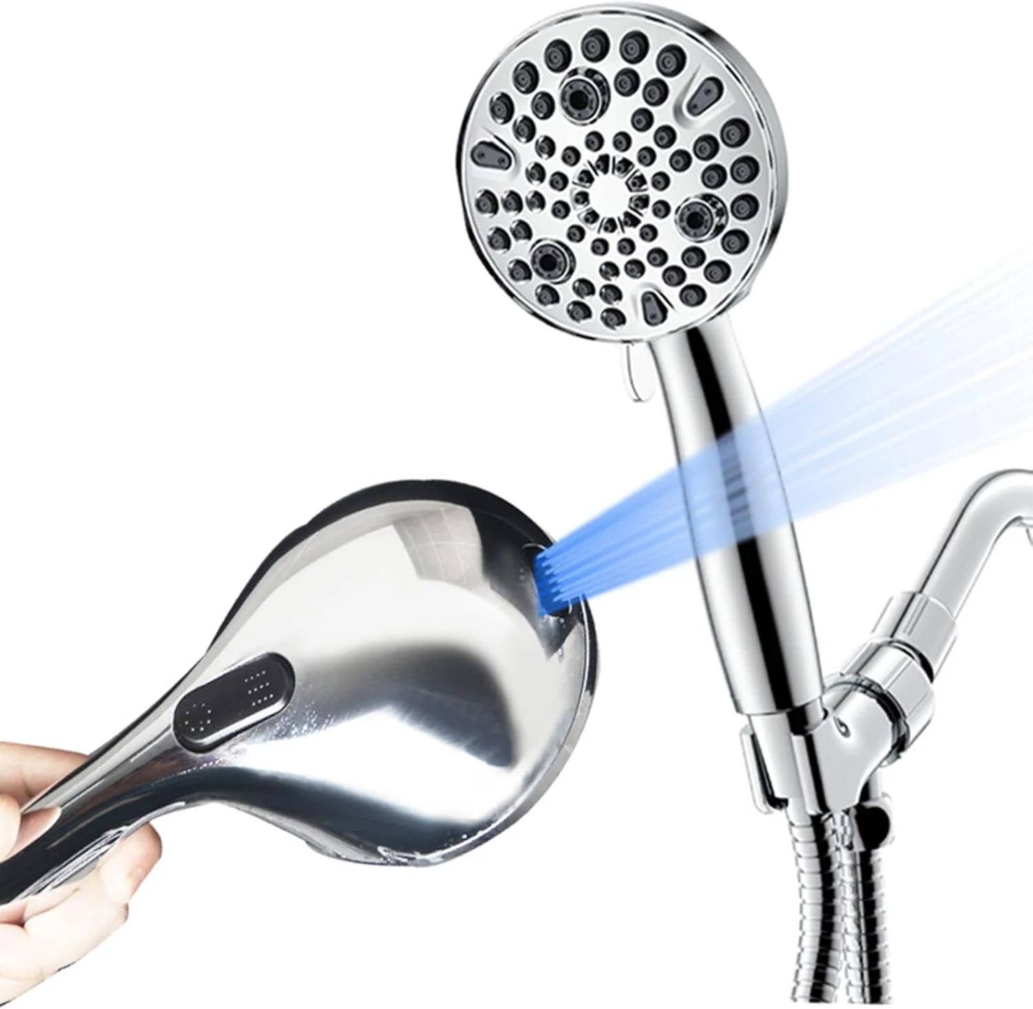 سردوش حمام فشار قوی 4.7 اینچی، سردوش دستی با 10 حالت پاشش، نازل های ضد گرفتگی، روکش کروم، به همراه شلنگ استیل، براکت های دیواری و سقفی، رابط G1/2 اینچ