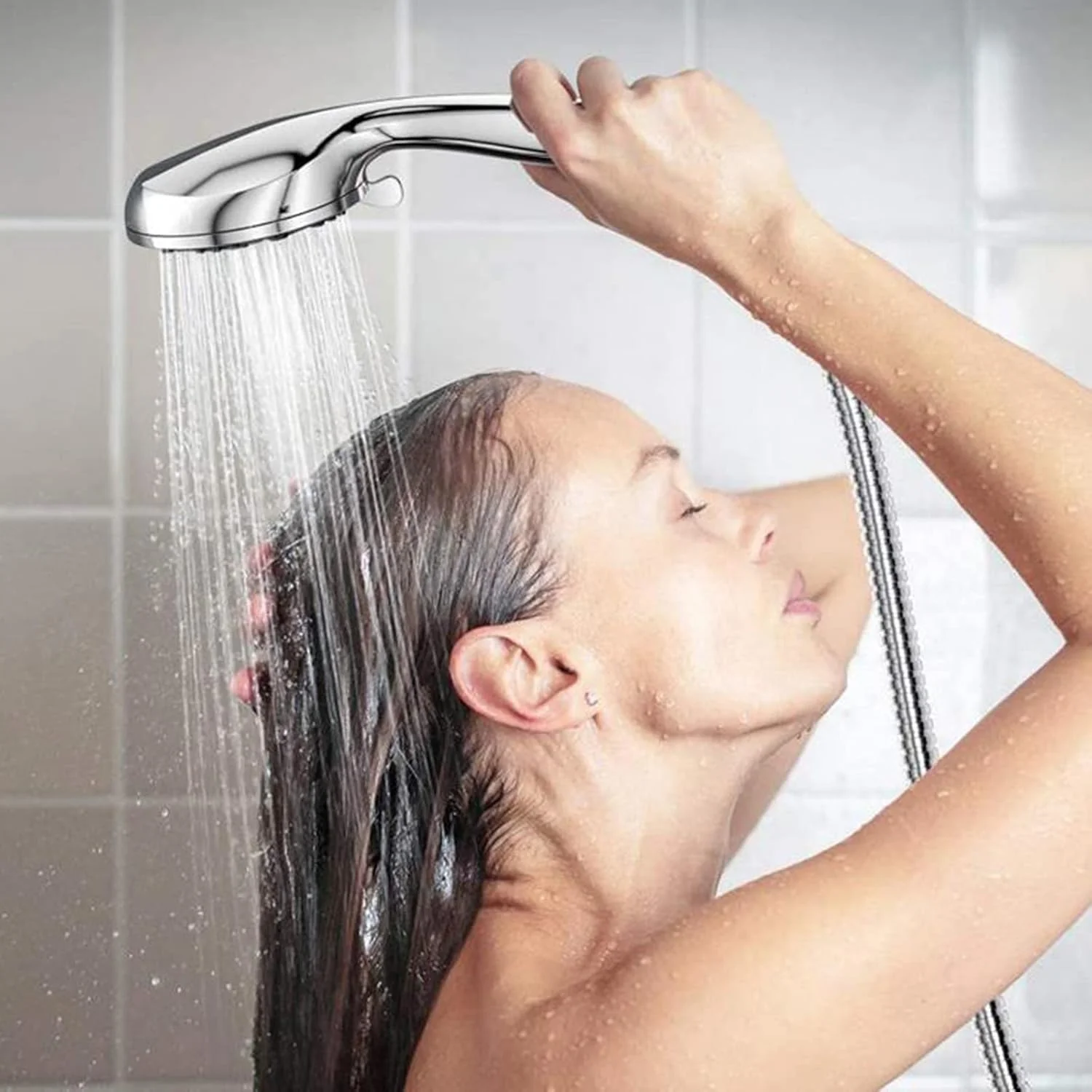 سردوش حمام فشار قوی 4.7 اینچی، سردوش دستی با 10 حالت پاشش، نازل های ضد گرفتگی، روکش کروم، به همراه شلنگ استیل، براکت های دیواری و سقفی، رابط G1/2 اینچ