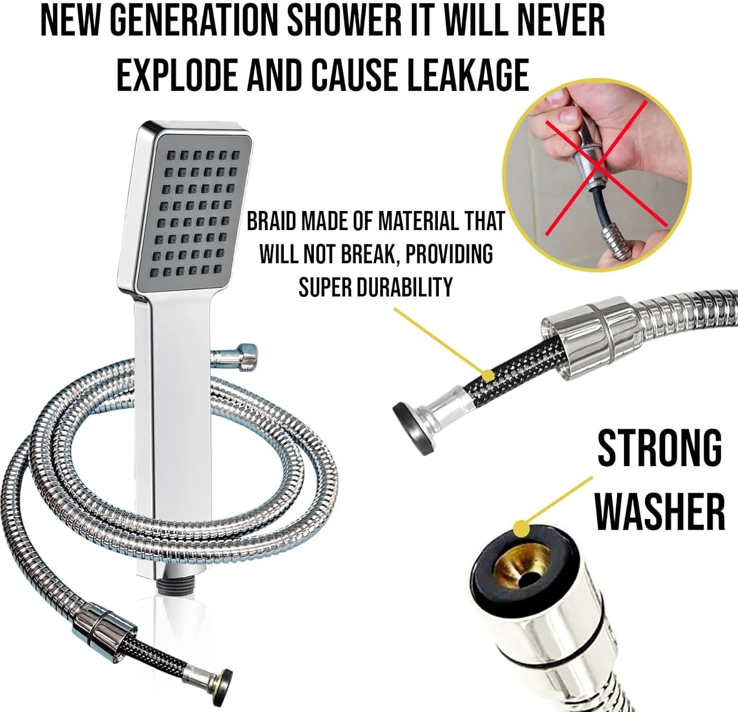 سردوش حمام باریک مربعی Hairstore با شلنگ 2 متری، سردوش باریک با فشار قوی، صرفه جویی در آب، مناسب حمام