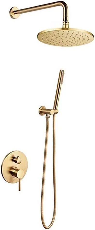 ست دوش دستی دیواری توکار طلایی برس خورده، سیستم دوش بارانی دایره ای، ست سر دوش حمام (نوع شیر حمام و دوش: ست دوش) شیرآلات استیل ضد زنگ LEOWE