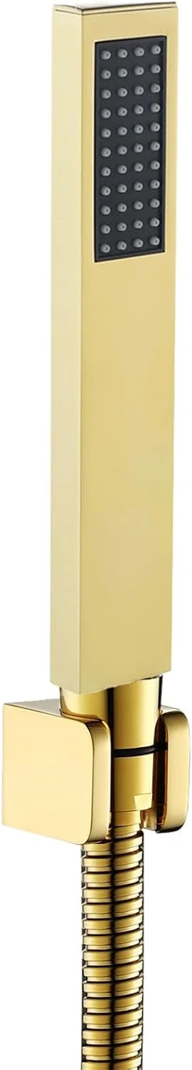 ست دوش دستی طلایی برنجی با شلنگ استیل ضد زنگ 150 سانتی متری و پایه دیواری قابل تنظیم