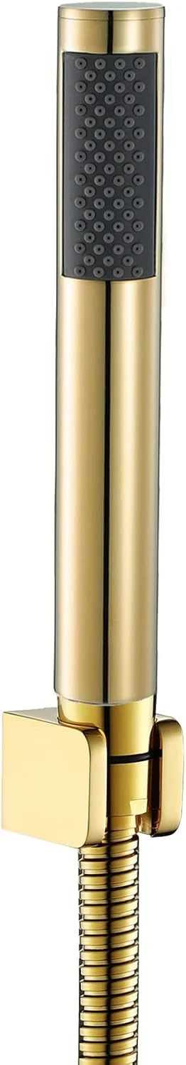 ست دوش دستی طلایی برنجی با شلنگ استیل ضد زنگ 150 سانتی متری و پایه دیواری قابل تنظیم