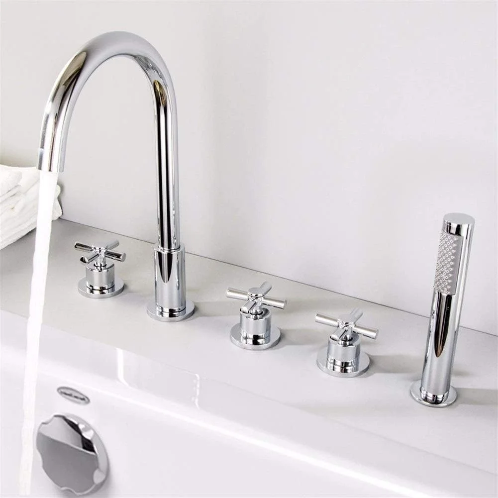 ست سردوش دستی، ست شیرآلات وان و دوش، شیر حمام مسی پنج تکه، شیر استوانه‌ای جانبی و سردوش حمام کششی