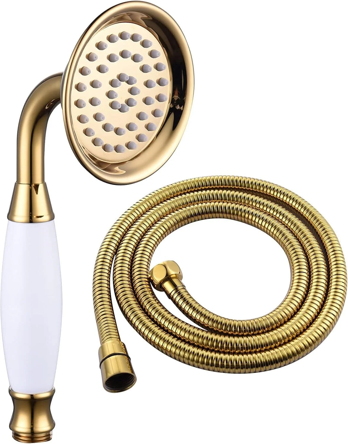 سردوش دستی برنجی، سردوش طلایی تک حالته، سردوش دستی گرد به همراه شلنگ استیل 1.5 متری مناسب برای حمام