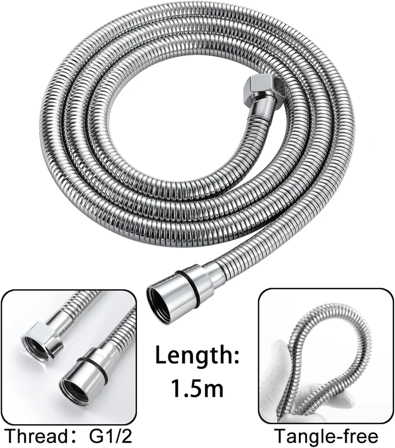 سردوش دستی با سه حالت پاشش، ساخته شده از ABS به همراه شلنگ استیل و نگهدارنده، فشار قوی و قابل جدا شدن، نصب دیواری با روکش کروم