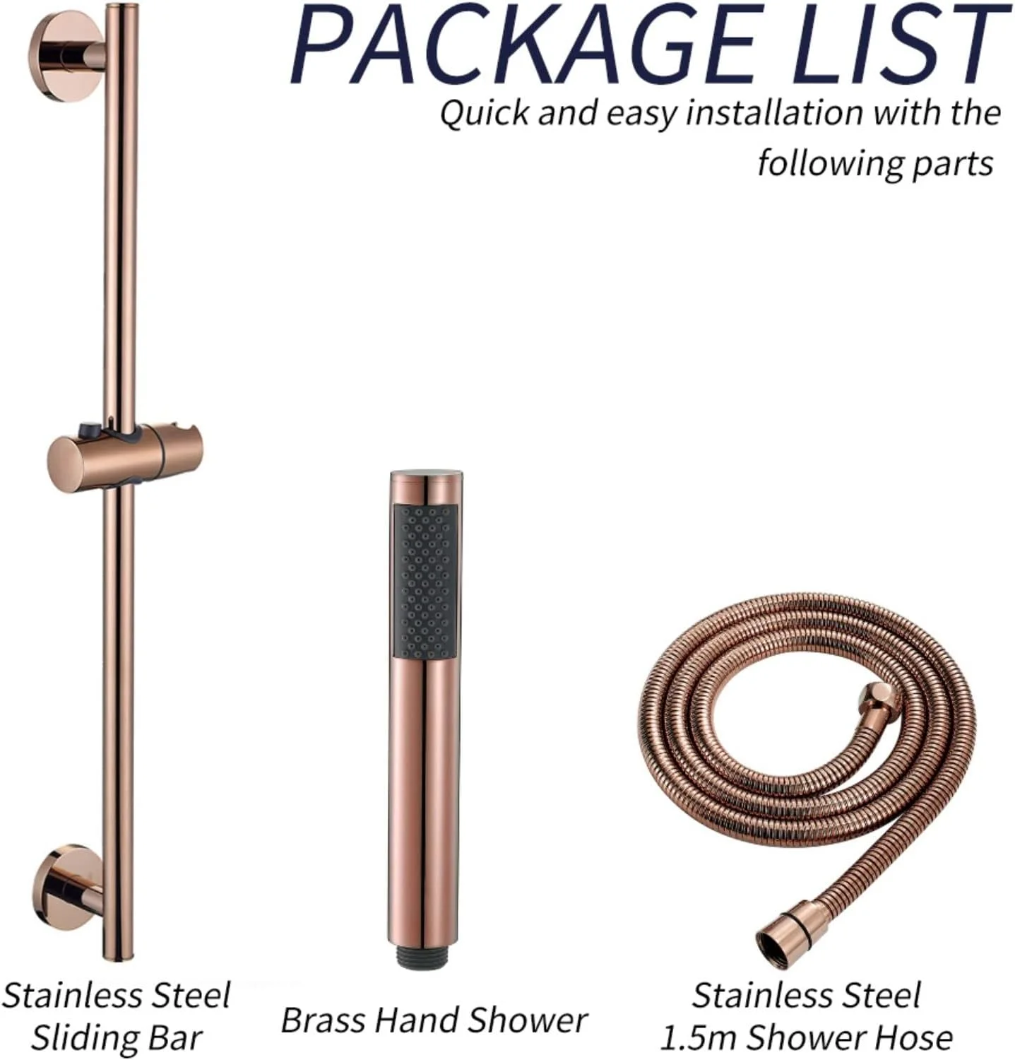 سری دوش دستی با میله لغزنده و شلنگ دوش، دوش دستی دیواری، دوش دستی برنجی با نگهدارنده دوش قابل تنظیم، شلنگ دوش 1.5 متری، رز گلد