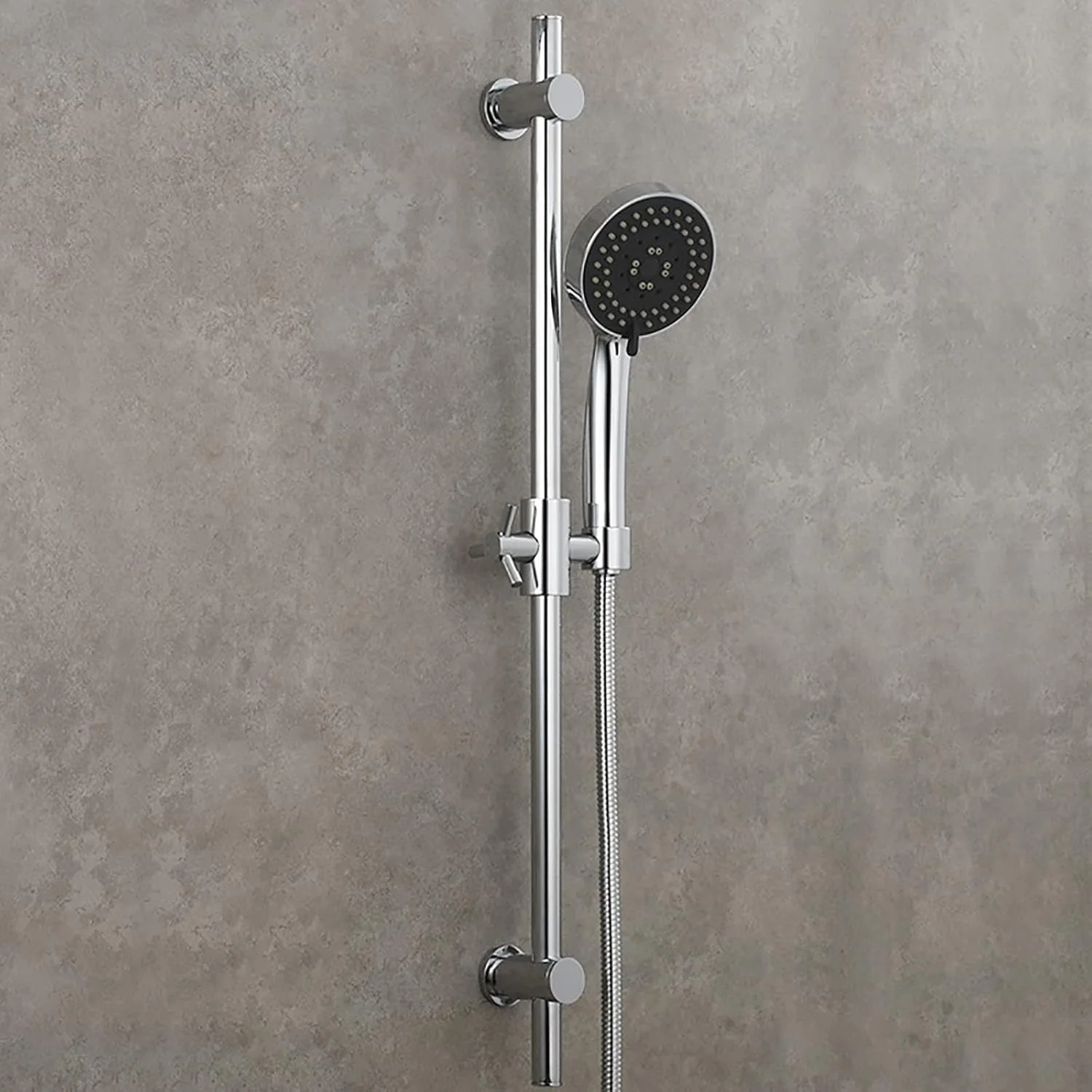 ست دوش دستی با میله لغزنده و شلنگ دوش، دوش دستی دیواری با 5 عملکرد و نگهدارنده، روکش کروم