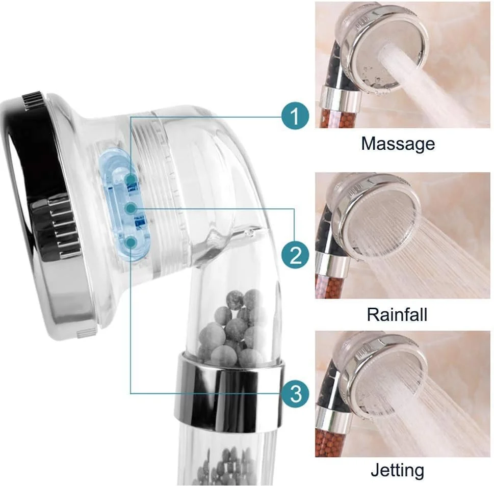 سردوش دستی با فشار قوی و صرفه جویی در آب، دارای 3 حالت پاشش با شلنگ انعطاف پذیر 150 سانتی متری و سردوش قابل جدا شدن برای تجربه دوش عالی