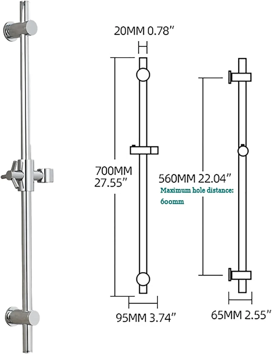 ست دوش دستی با میله لغزنده و شلنگ دوش، دوش دستی دیواری با 5 عملکرد و نگهدارنده، روکش کروم