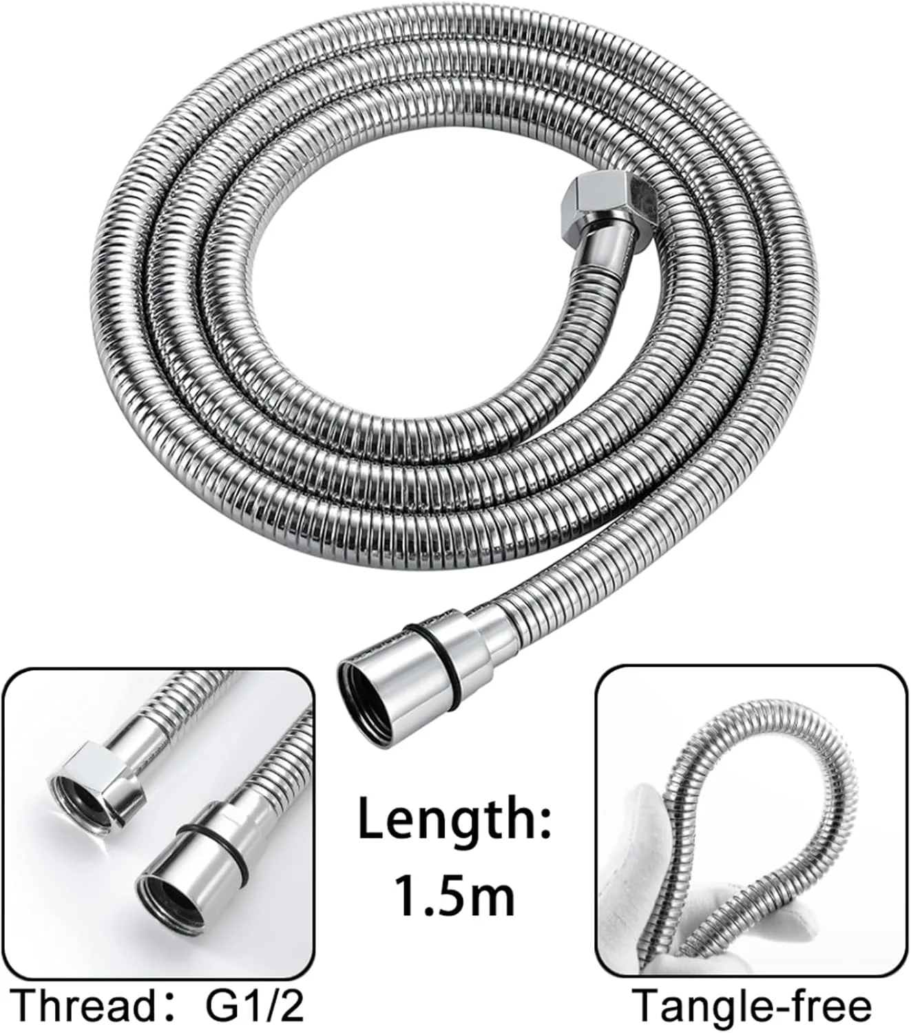 ست دوش دستی با فشار قوی، دارای 3 حالت اسپری، ست دوش قابل جدا شدن با شلنگ 150 سانتی‌متری، مشکی