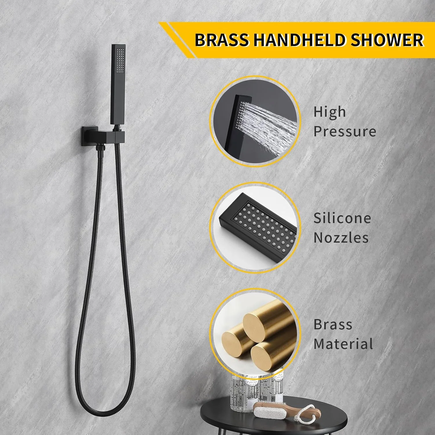 ست دوش دستی برنجی، سر دوش دستی فشار قوی با پایه توپی گردان برنجی - مشکی مات