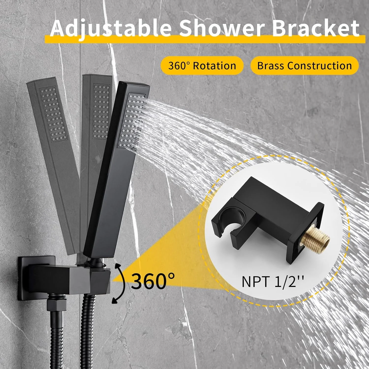 ست دوش دستی برنجی، سر دوش دستی فشار قوی با پایه توپی گردان برنجی - مشکی مات