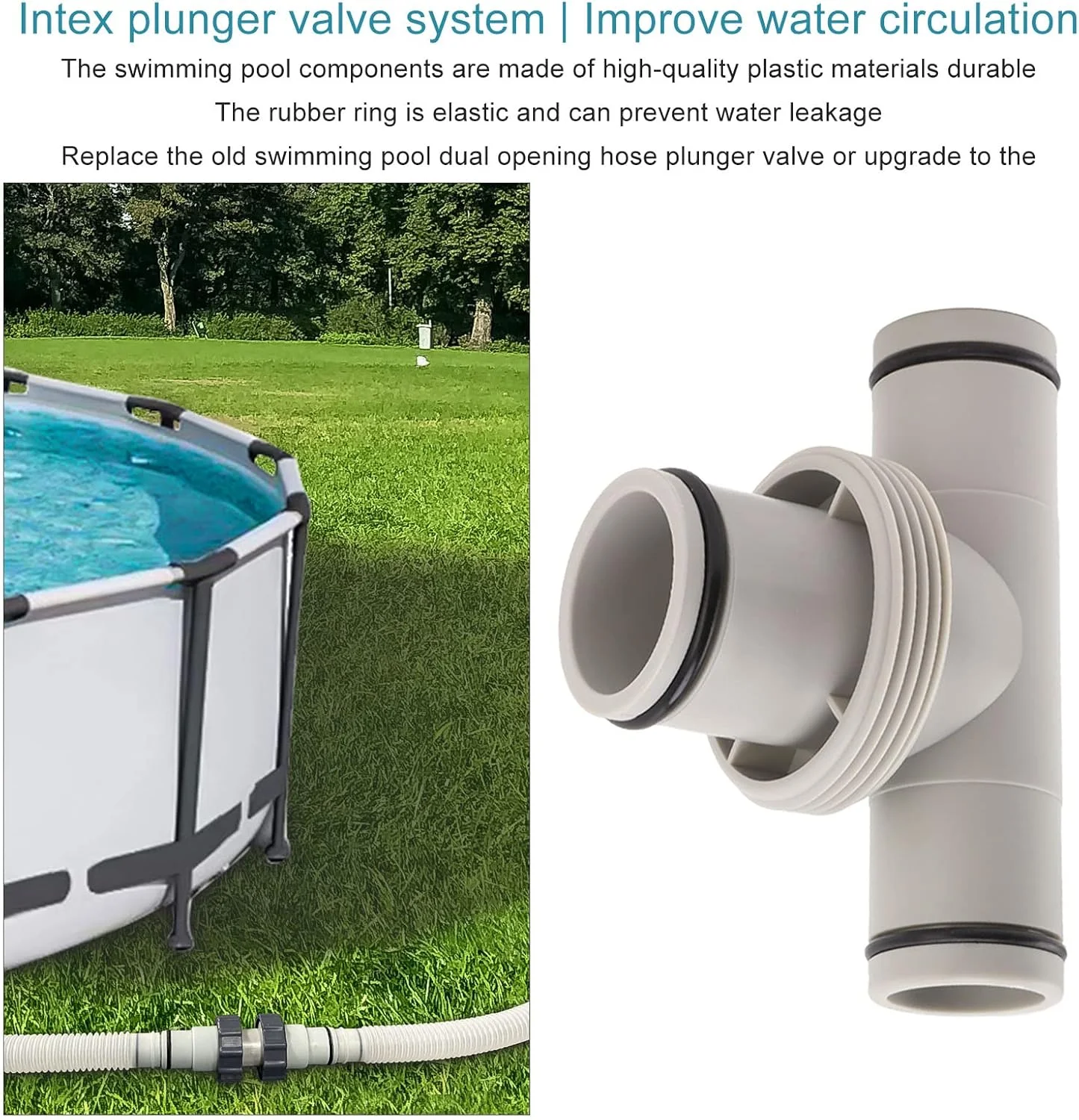 تبدیل شلنگ استخر جیاوو مدل T، تبدیل شلنگ 1.5 به 1.25 برای استخرهای رو زمینی، مناسب برای اتصال پمپ های رزوه ای و شیر پیستونی