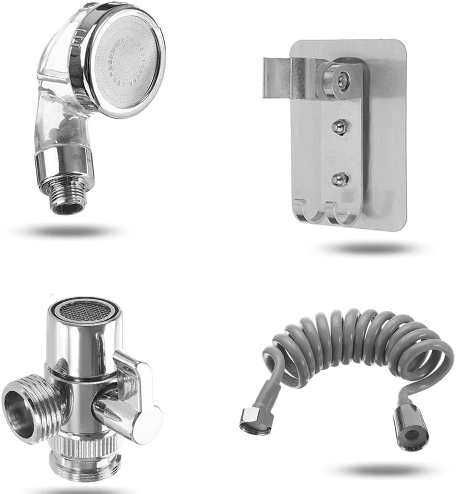 مجموعه سر دوش و شلنگ دستی، مجموعه سر دوش دستی فشار قوی 1.5 متری، افزایش فشار اتصال شلنگ سینک، مجموعه دوش، اسپری دستی، بدون نیاز به سوراخکاری، برای حمام و آشپزخانه مجموعه سر دوش و شلنگ دستی، مجموعه سر دوش دستی فشار قوی 1.5 متری، افزایش فشار اتصال شلنگ سینک، مجموعه دوش، اسپری دستی، بدون نیاز به سوراخکاری، برای حمام و آشپزخانه