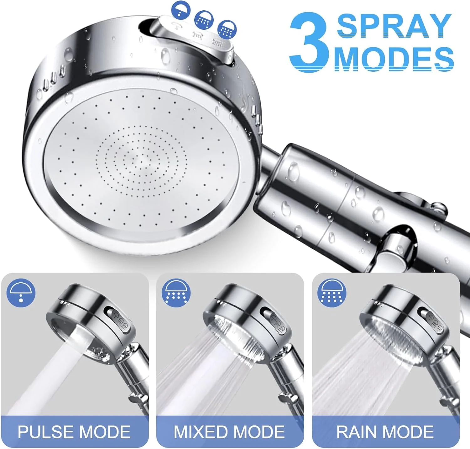 سردوش دستی، دارای 3 حالت پاشش و شلنگ 1.5 متری، سردوش های قدرتمند با دکمه توقف، سردوش ماساژور با 2 فیلتر آب، لوازم جانبی حمام (نقره ای) سردوش دستی، دارای 3 حالت پاشش و شلنگ 1.5 متری، سردوش های قدرتمند با دکمه توقف، سردوش ماساژور با 2 فیلتر آب، لوازم جانبی حمام (نقره ای)