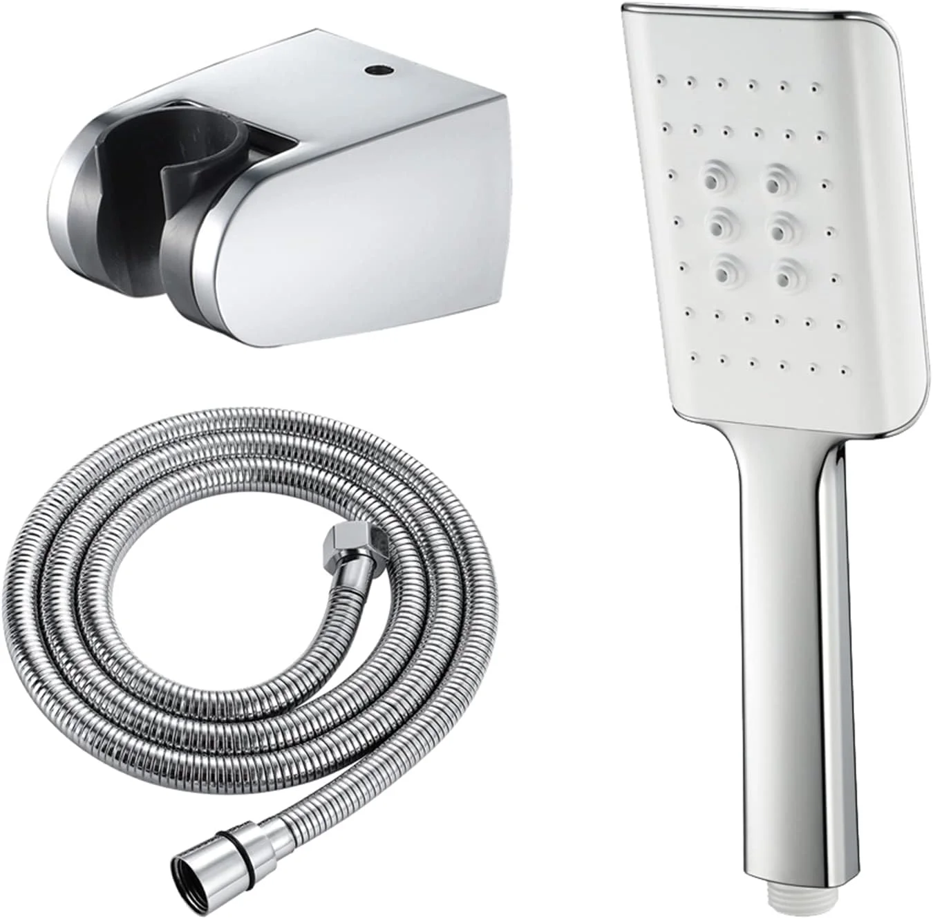 سردوش حمام دستی مربعی با فشار قوی دارای 3 حالت، سردوش دستی ABS با شلنگ و براکت قابل تنظیم چند زاویه، سفید