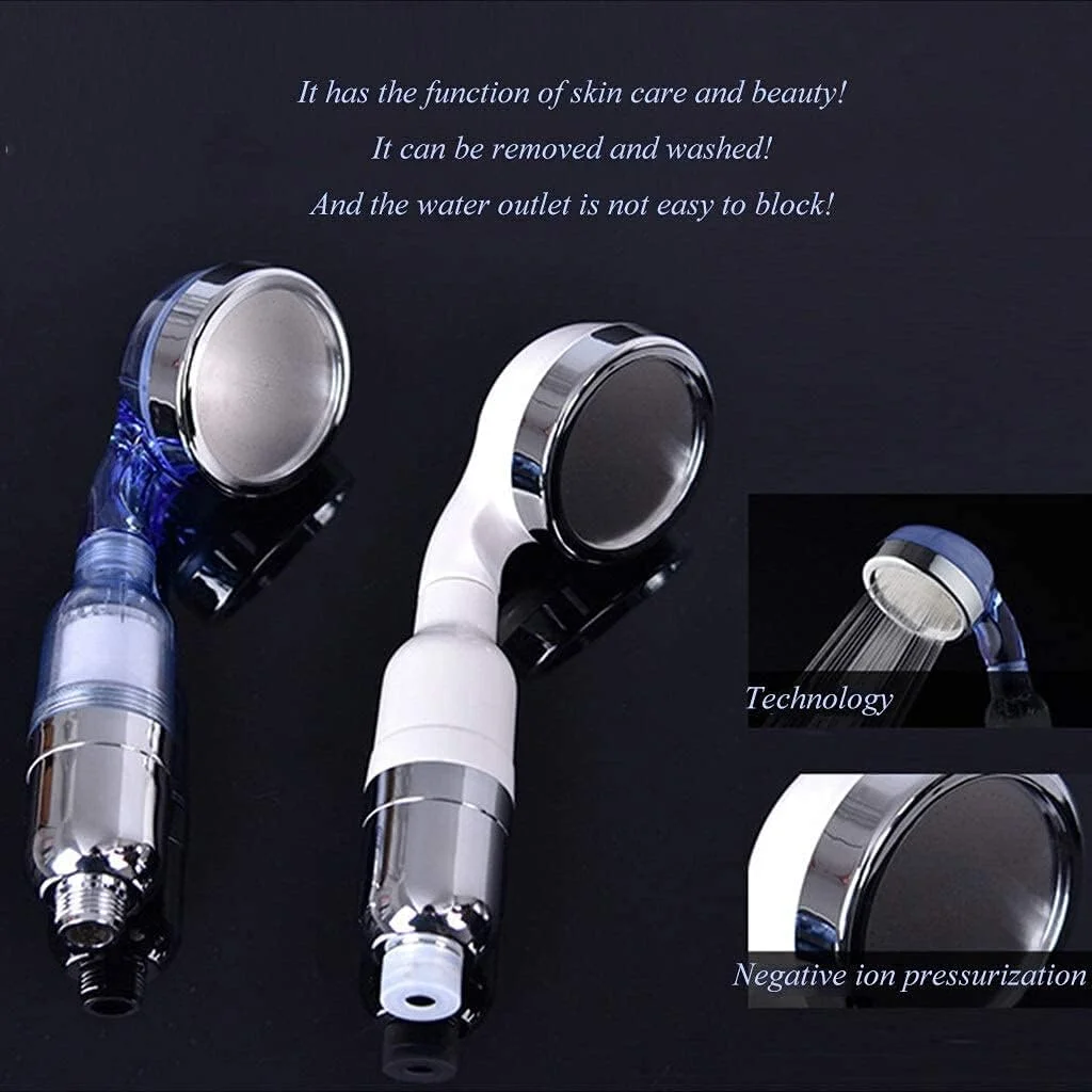 سردوش دستی تقویت کننده، نازل دوش بارانی فشار قوی قابل شستشو با فیلتراسیون یونی سه حالته (رنگ: آبی)