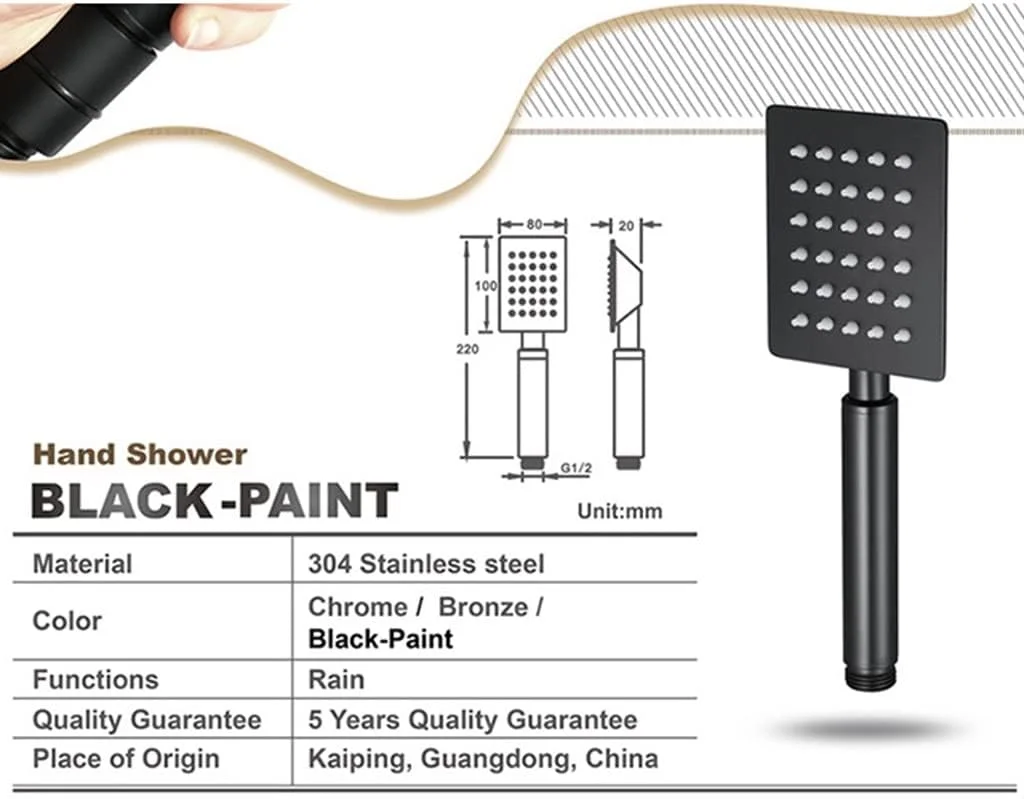 سردوش حمام مشکی با سر دوشی دستی، سردوش های فشار قوی برای اسپا، جت دوش مربعی جداشدنی، نازل های سیلیکونی، کروم سردوش حمام مشکی با سر دوشی دستی، سردوش های فشار قوی برای اسپا، جت دوش مربعی جداشدنی، نازل های سیلیکونی، کروم