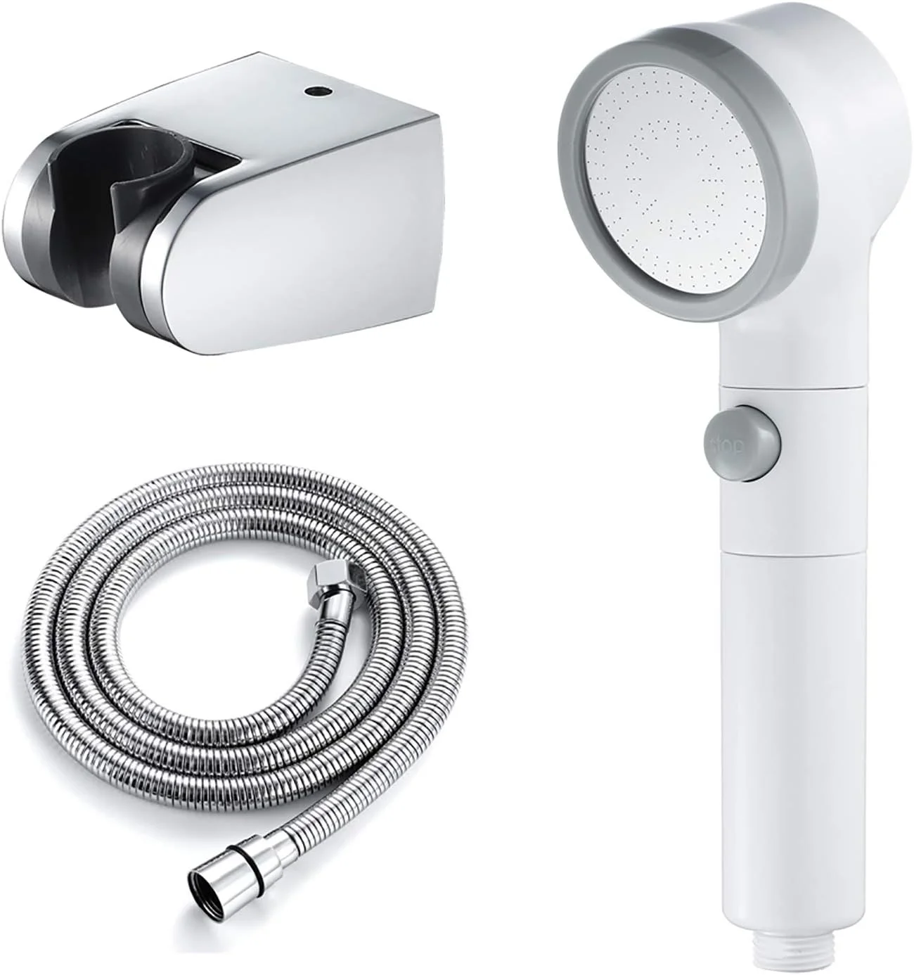 سردوش دستی سفید رنگ با فشار قوی، سردوش اسپری دستی جهانی با شلنگ و نگهدارنده استیل ضد زنگ 59 اینچی، G1/2 اینچ