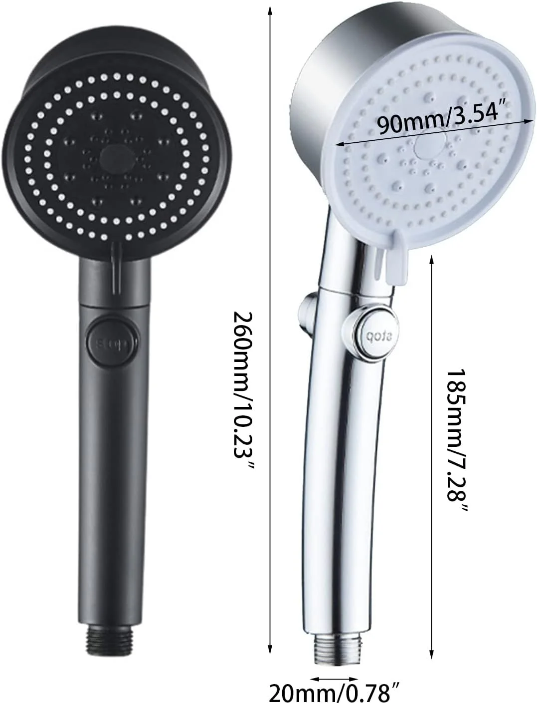 دوش دستی با 5 حالت پاشش آب، صرفه جویی در مصرف آب، دوش پرفشار برای سر، دکمه توقف آب تک کلیدی، لوازم جانبی حمام، دوش دستی پرفشار قابل نصب روی دیوار