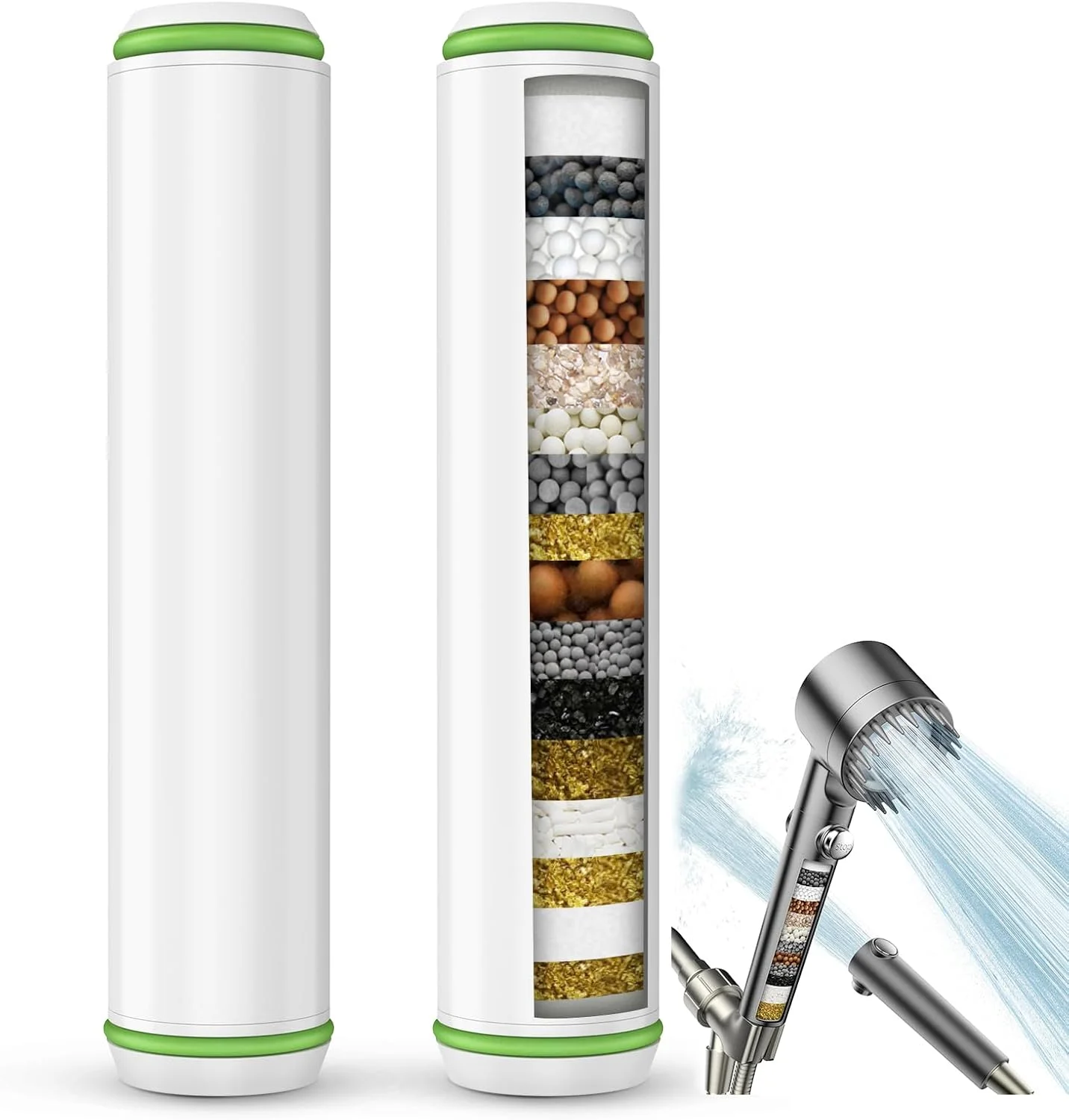 فیلتر دوش برای سردوش دستی، بسته 2 عددی فیلتر جایگزین 18 مرحله ای برای آب سخت، حذف کلر و مواد مضر فیلتر دوش برای سردوش دستی، بسته 2 عددی فیلتر جایگزین 18 مرحله ای برای آب سخت، حذف کلر و مواد مضر