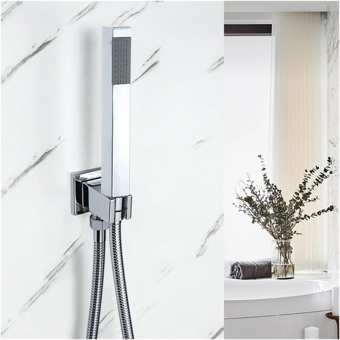 نگهدارنده دوش دستی برنجی جامد، جایگزین نگهدارنده دوش برای نصب دیواری حمام، براکت مربعی، اتصال G1/2، روکش کروم