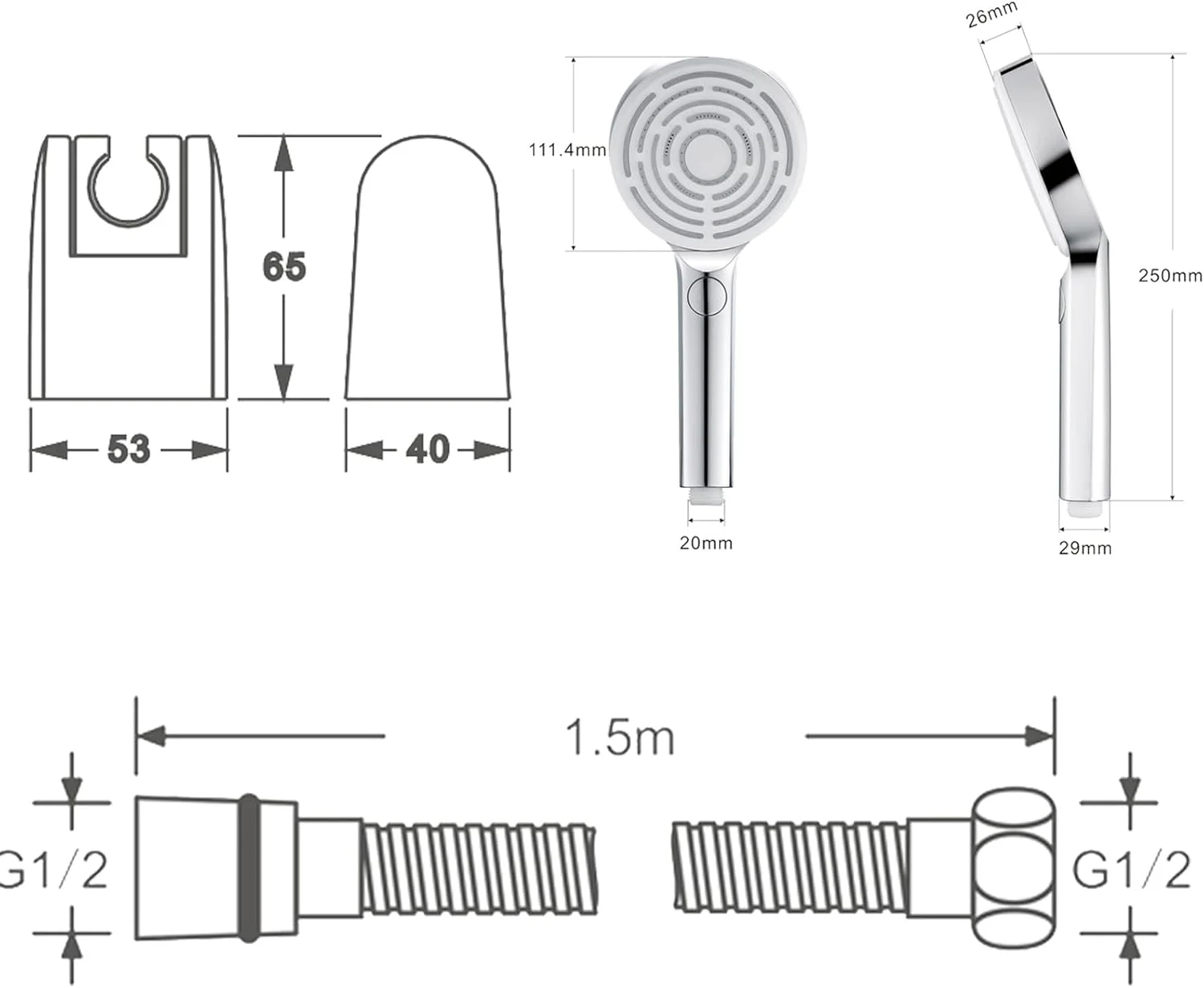 ست دوش دستی با سر دوش ABS جداشدنی 3 حالته، دوش دستی دیواری با شلنگ 150 سانتی متری، روکش کروم