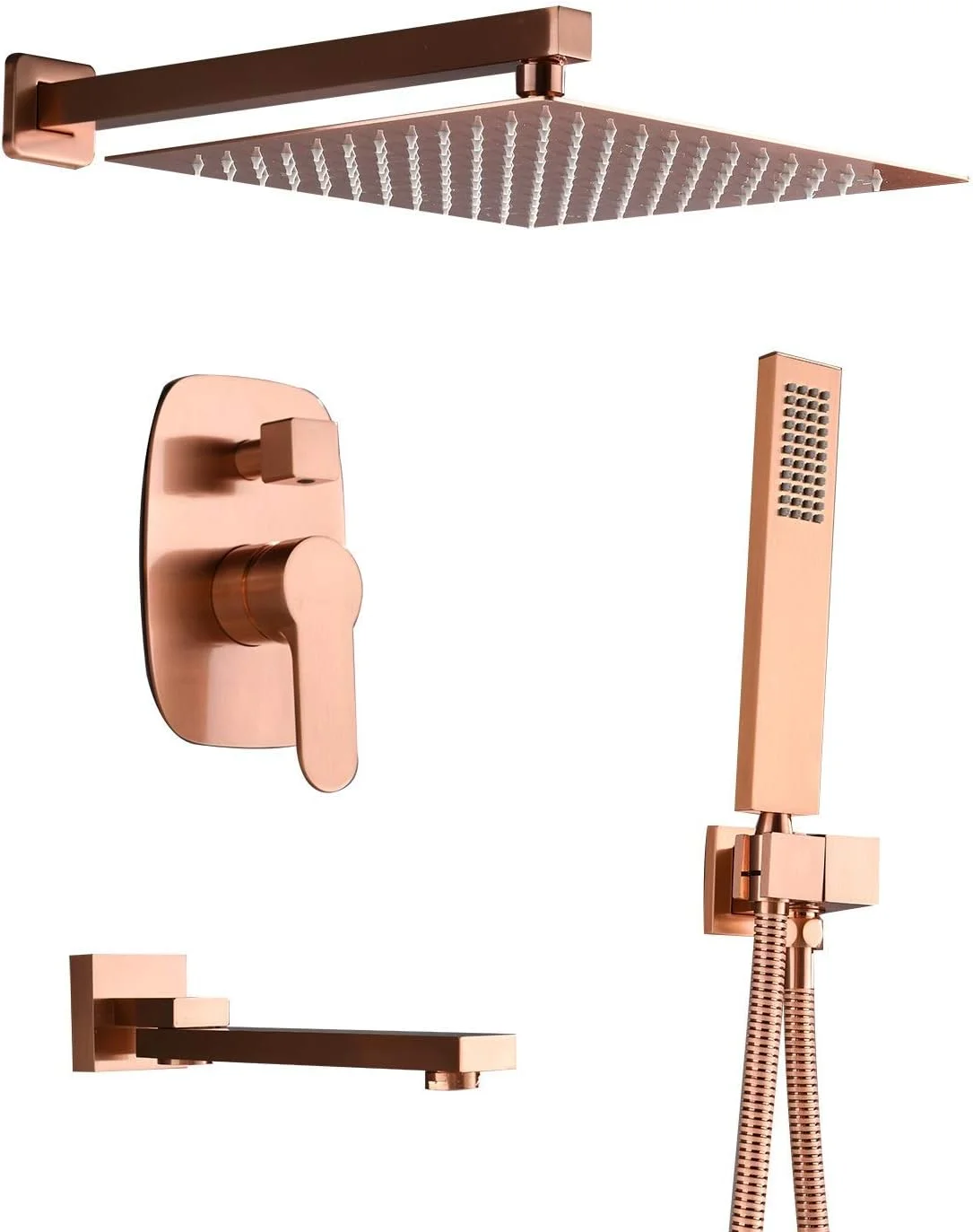 ست دوش دستی با پایه دیواری، رنگ رزگلد مات، سیستم دوش با شیر مخلوط، سر دوش حمام (نوع شیر حمام و دوش: ست دوش) شیرآلات استیل ضد زنگ Zeenyi ست دوش دستی با پایه دیواری، رنگ رزگلد مات، سیستم دوش با شیر مخلوط، سر دوش حمام (نوع شیر حمام و دوش: ست دوش) شیرآلات استیل ضد زنگ Zeenyi