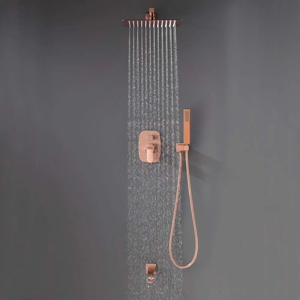 ست دوش دستی با پایه دیواری، رنگ رزگلد مات، سیستم دوش با شیر مخلوط، سر دوش حمام (نوع شیر حمام و دوش: ست دوش) شیرآلات استیل ضد زنگ Zeenyi