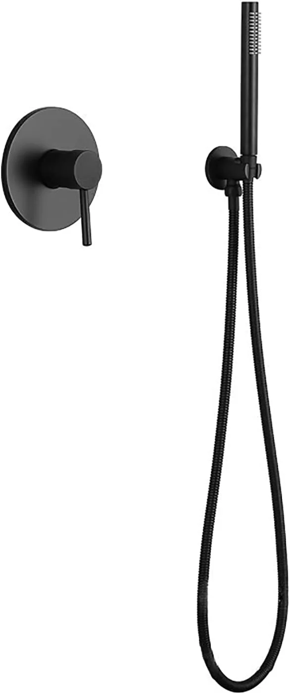 ست دوش دستی مشکی با سر دوش برنجی صرفه جویی در آب، دوش دستی دیواری با دسته تکی، به همراه شلنگ و نگهدارنده برنجی