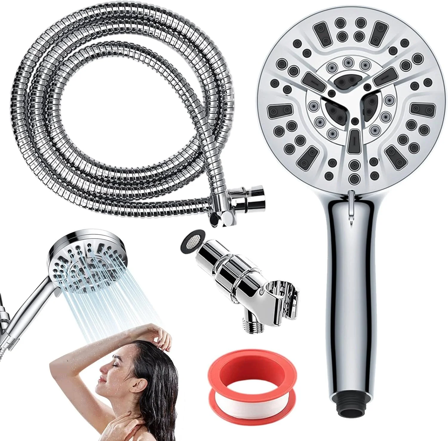 سردوش دستی، سردوش دستی انعطاف پذیر با 10 حالت - لوازم جانبی حمام، ابزار قدرتمند اسپری آب برای مسافرت، خانه و کاروان