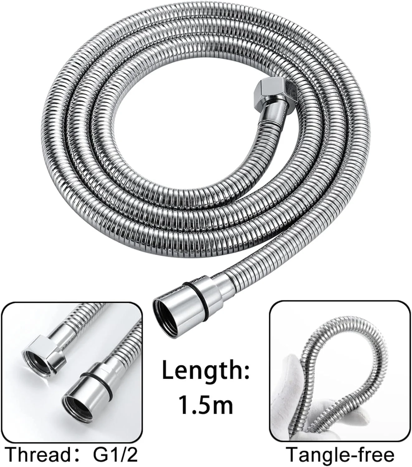 سردوش دستی با فشار قوی، 2 حالت پاشش آب، صرفه جویی در مصرف آب، ضد رسوب، به همراه پایه نگهدارنده و شلنگ 1.5 متری