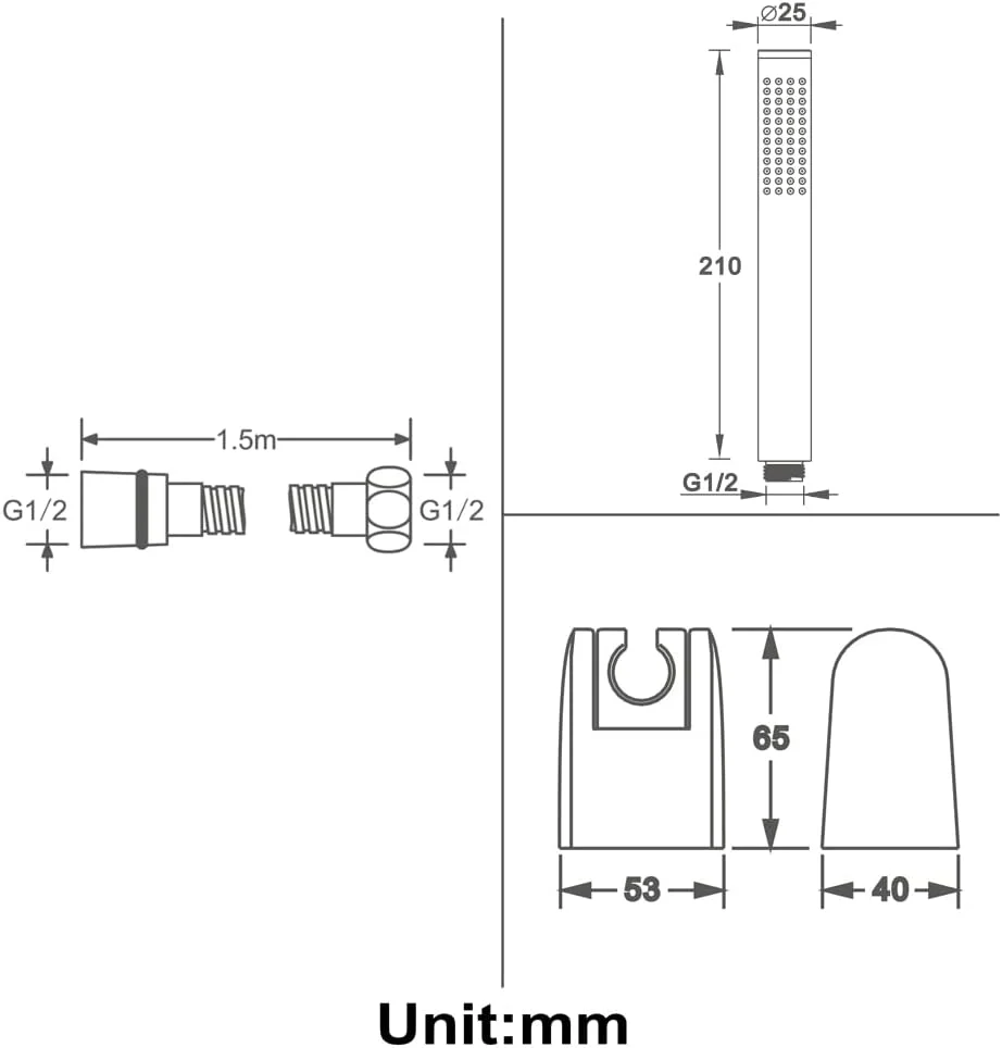 ست دوش دستی برنجی، دوش دستی حمام با فشار بالا، دوش دستی دیواری با نگهدارنده و شلنگ