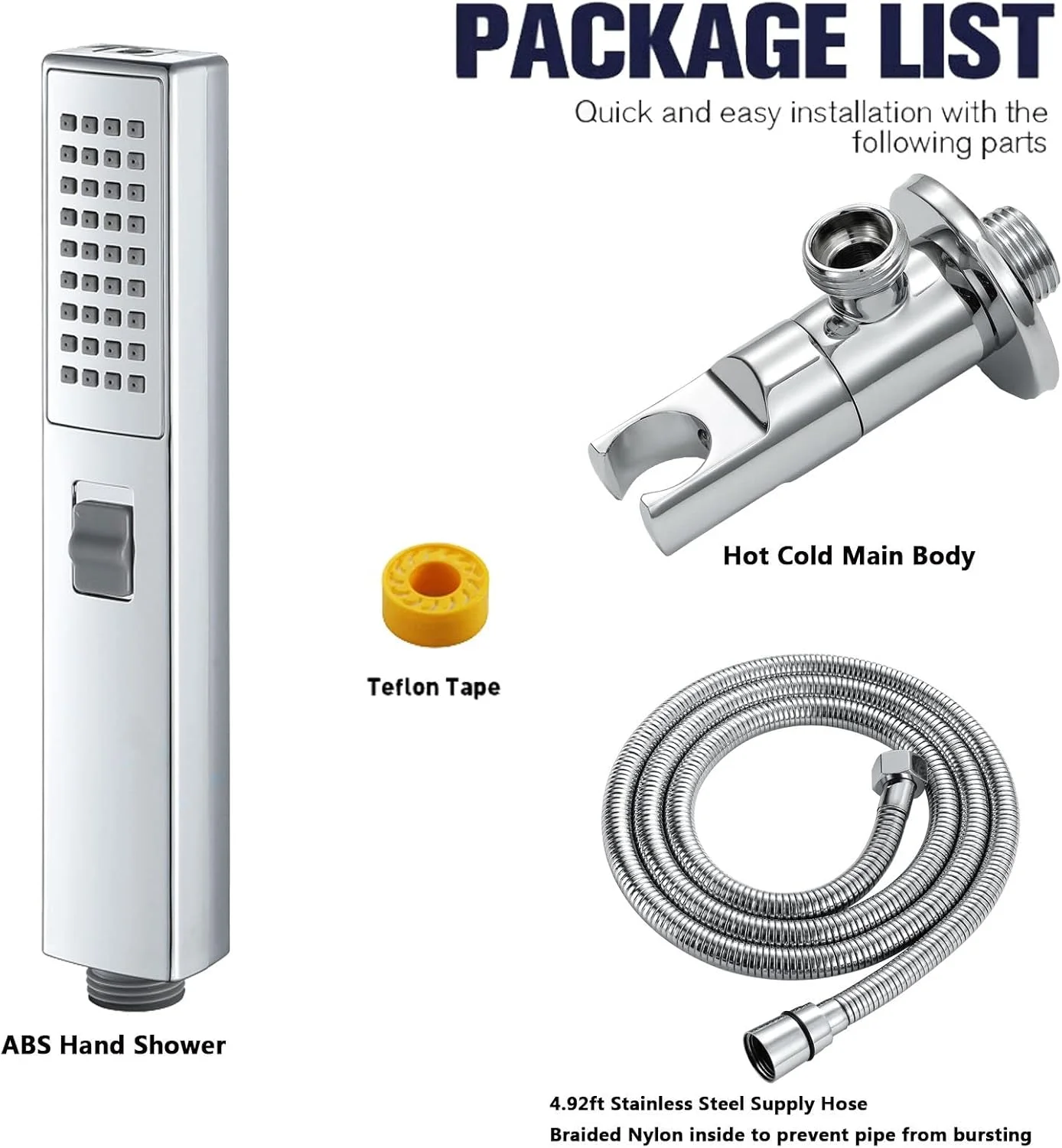 سردوش دستی با فشار قوی، 2 حالت پاشش آب، صرفه جویی در مصرف آب، ضد رسوب، به همراه پایه نگهدارنده و شلنگ 1.5 متری