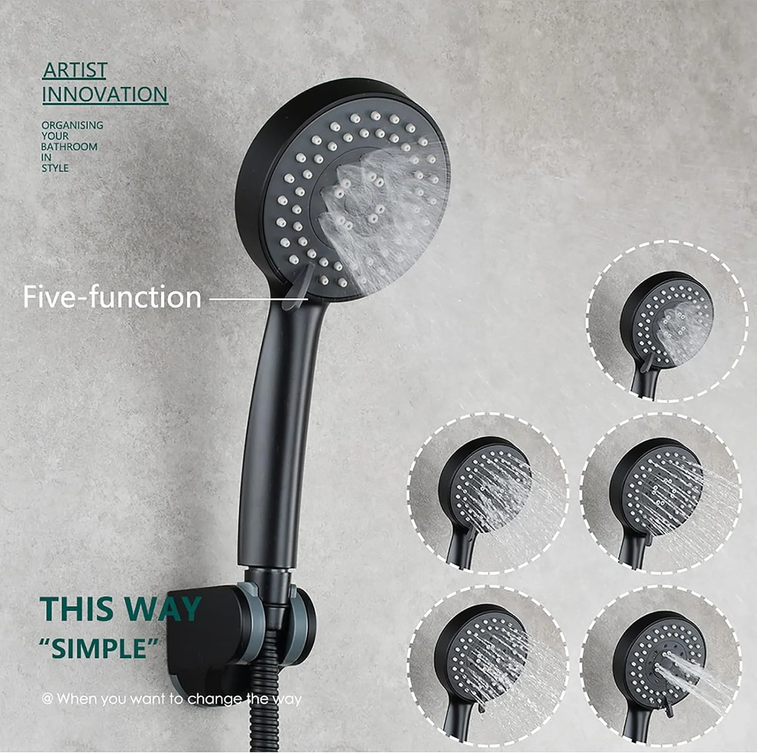 سردوش دستی با فشار قوی ABS، سردوش دستی صرفه جویی در آب با 5 عملکرد، طلایی برس خورده