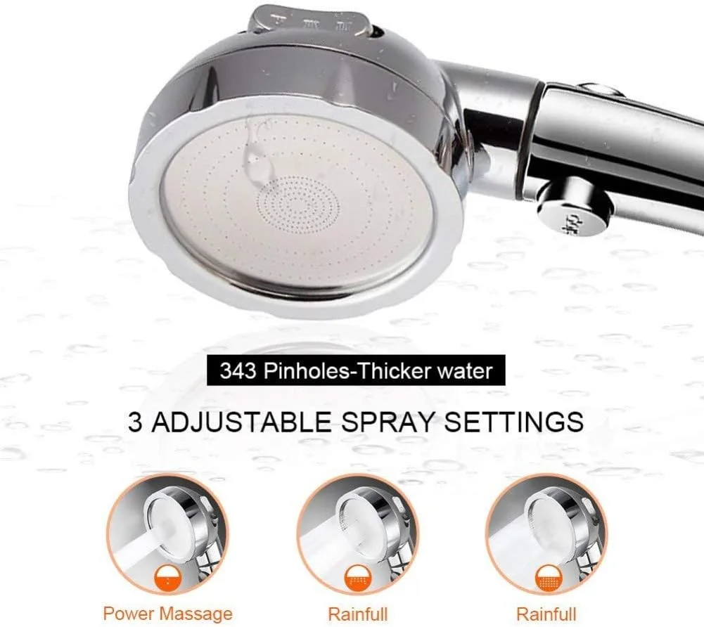 دوش دستی با فشار قوی کروم با 3 حالت پاشش، دارای دکمه روشن/خاموش و صرفه جویی در آب
