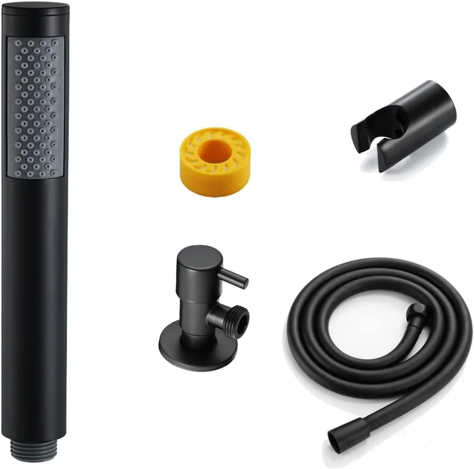 دوش دستی، دوش دستی برنجی جامد با فشار بالا، دوش دستی با جریان بالا، سر گرد با نگهدارنده دوش و شلنگ استیل 1.5 متری، ست دوش دستی، مدل 4