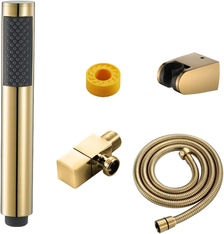 سردوش دستی، سردوش برنجی جامد با فشار بالا، سردوش دستی با جریان قوی، سر گرد به همراه نگهدارنده دوش و شلنگ استیل 1.5 متری، ست سردوش دستی، مدل 4