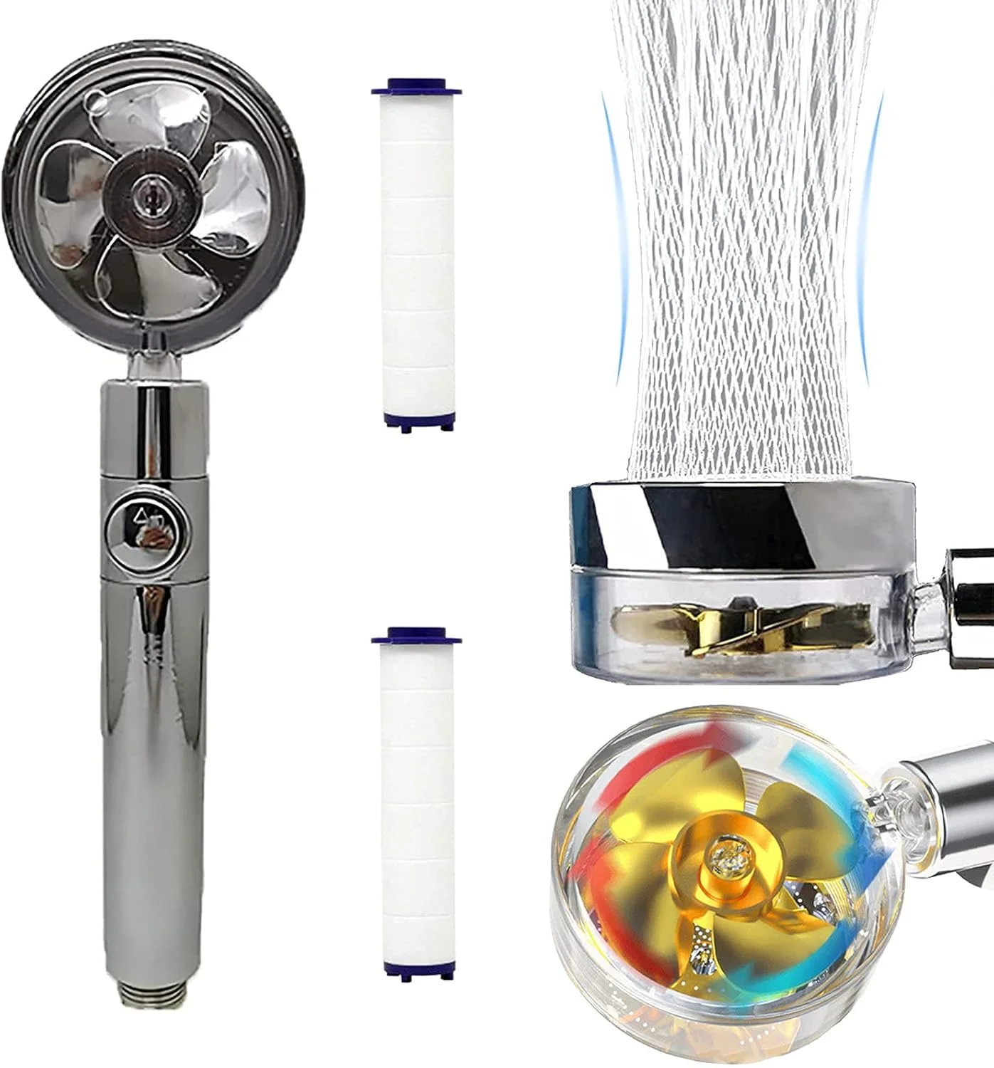 دوش دستی - سر دوش چرخشی توربو با پروانه - سر دوش فن توربو با فیلتر و دکمه توقف، چرخش 360 درجه دوش دستی - سر دوش چرخشی توربو با پروانه - سر دوش فن توربو با فیلتر و دکمه توقف، چرخش 360 درجه