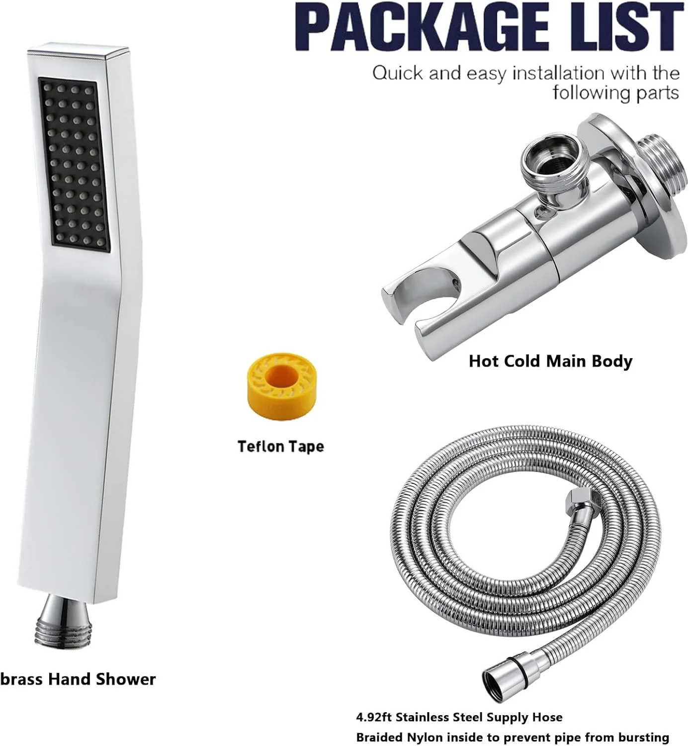 دوش دستی با صرفه جویی در مصرف آب، دوش دستی برنجی کروم، دوش دستی تک سرد با نگهدارنده دوش، شلنگ دوش 1.5 متری